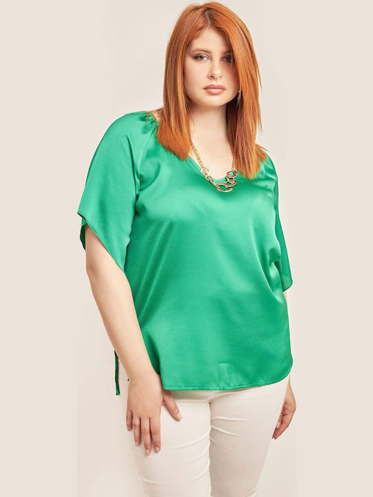 Dina Women's Summer Blouse Satin Short Sleeve w...