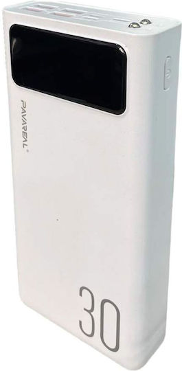 Pavareal PB-92 Power Bank 30000mAh με 4 Θύρες USB-A και Θύρα USB-C Λευκό