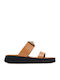Leather Women's Flat Sandals Flatforms Caramel