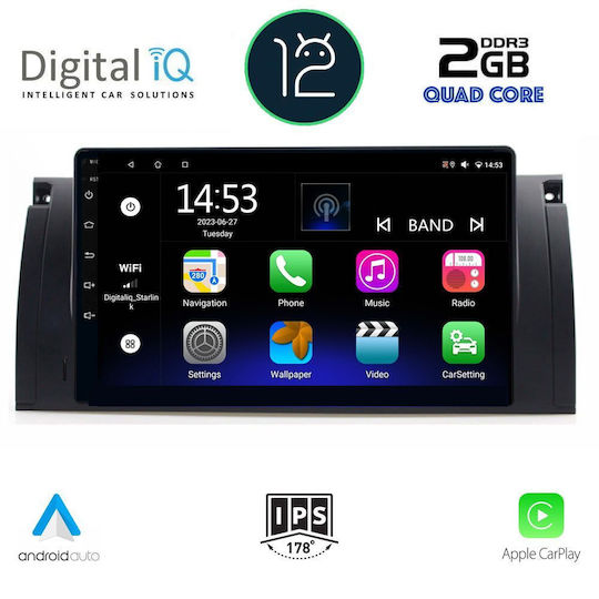 Digital IQ Auto-Audiosystem für BMW Serie 5 (E39) / X5 (E53) / Serie 5 / E39 / X5 1997-2005 (Bluetooth/USB/WiFi/GPS/Apple-Carplay/Android-Auto) mit Touchscreen 9"