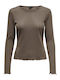 Only Women's Summer Blouse Cotton Long Sleeve Brown