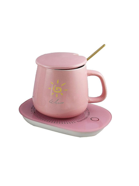 Tasse Keramik mit Deckel Rosa 1Stück