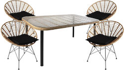 Outdoor Dinning Room Set with Pillows Ampius Brown 5pcs