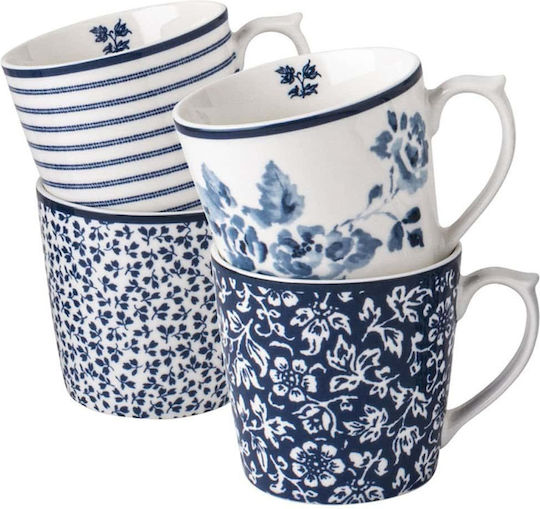 Laura Ashley Κούπα Κεραμική Μπλε 320ml 4τμχ
