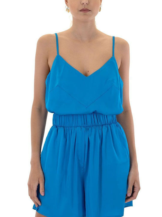 Women's Summer Blouse with Straps & V Neckline Blue