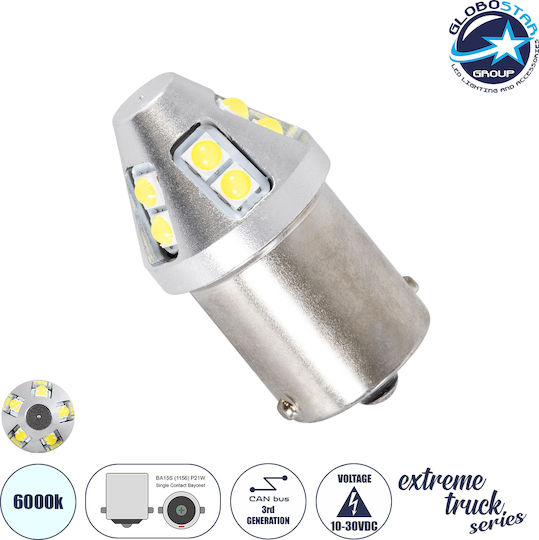 GloboStar Lampen Auto & Motorrad BA15S / P21W Canbus LED 6000K Kaltes Weiß 12V 6W 1Stück