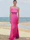 Desiree Summer Maxi Evening Dress Satin Fuchsia