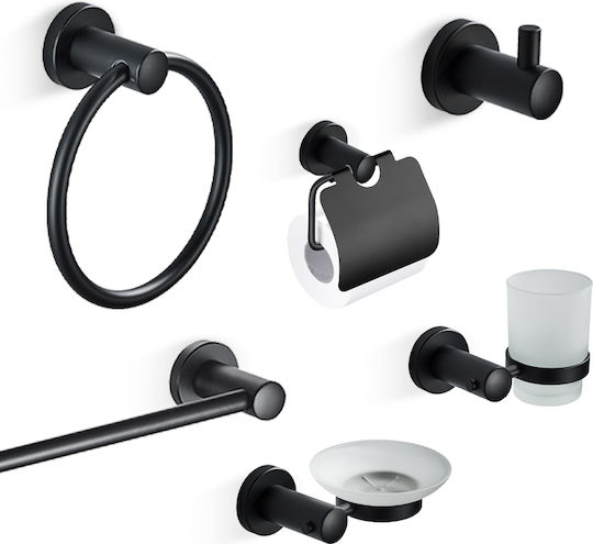 Wall-mounted Сет Аксесоари за Баня Металик Черен 6бр