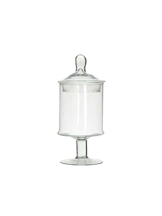 Click Vintage Φοντανιέρα Sticlă cu Capac și Picior 13x13x28cm Transparentă