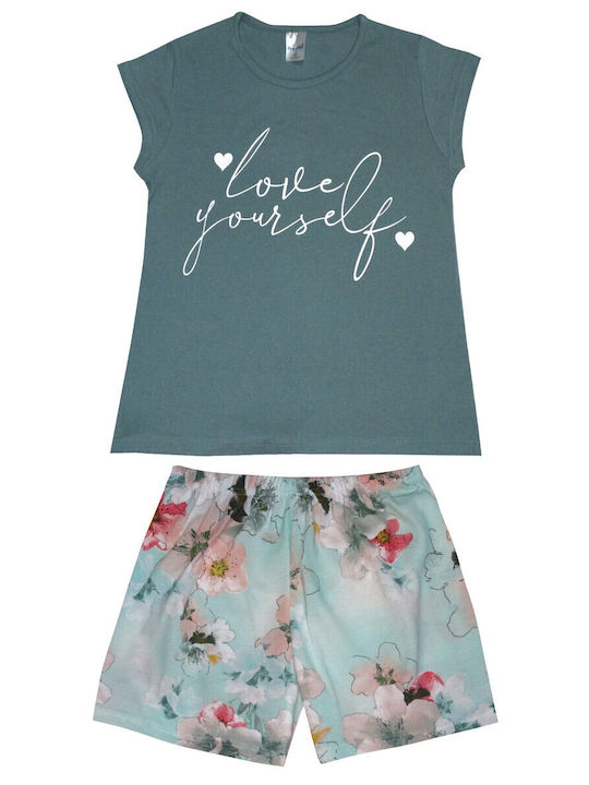 Pretty Baby Kinder Schlafanzug Sommerlich Baumwoll Petrol Blau