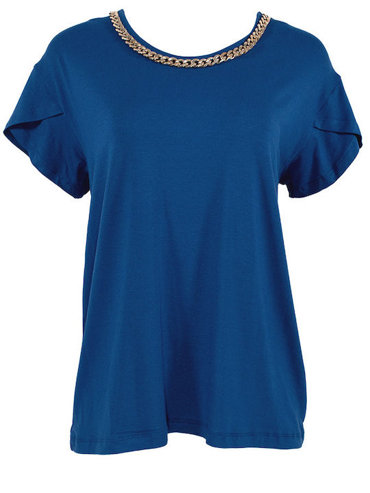 Forel Women's Summer Blouse Short Sleeve Blue