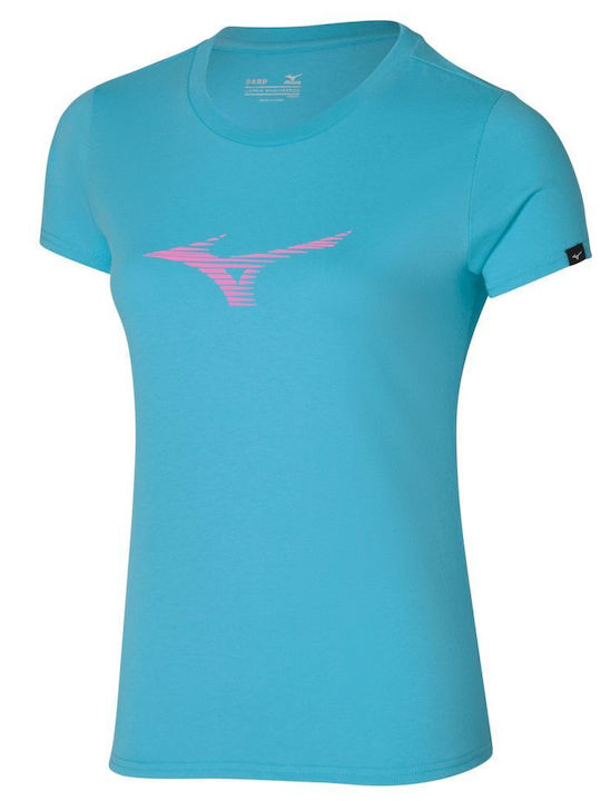 Mizuno RB Damen Sportlich Baumwolle Bluse Kurzärmelig Blau