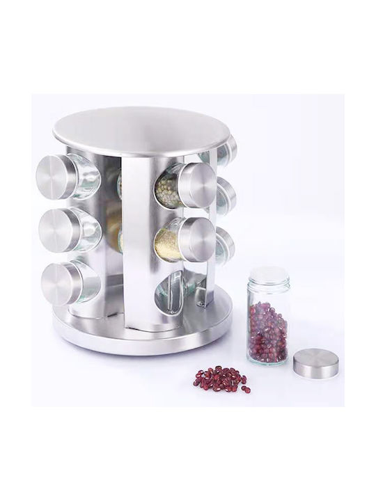 Factory Glass Tabletop Rotating Spice Rack Silver 12pcs