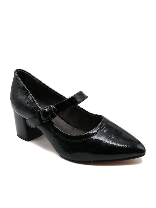 Patent Leather Black Heels with Strap