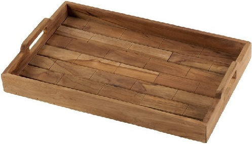 Country Casa Wooden Rectangular Serving Tray with Handles in Brown Color 49x33x6.5cm VF002 1pcs