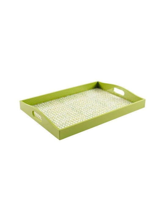 Caspari Wooden Rectangular Serving Tray with Handles in Green Color 16071LQR 1pcs