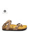 Bankog Leather Women's Flat Sandals Anatomic with Strap Taupe