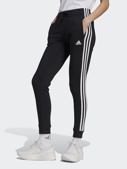 Essentials 3-Stripes Pantaloni Trening Dama Cu Elastic Fleece Negru