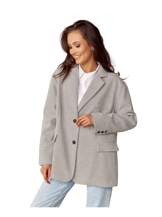 Roco Fashion Γυναικείο Σακάκι Γκρι