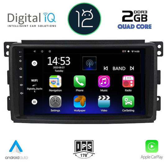 Digital IQ Ηχοσύστημα Αυτοκινήτου για Smart ForFour / ForTwo 2007-2010 (Bluetooth/USB/AUX/WiFi/GPS/Apple-Carplay/Android-Auto) με Οθόνη Αφής 9"