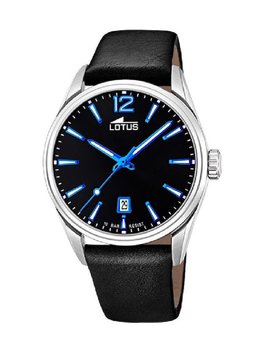 Lotus Watches Γυναικείο Ρολόι 42mm Μπαταρίας με Μαύρο Δερμάτινο Λουράκι