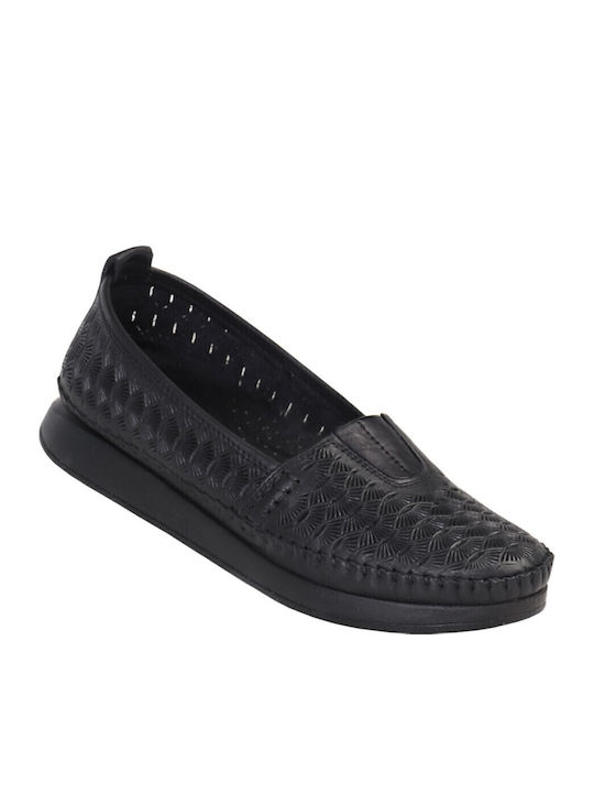 Leather Women's Moccasins in Black Color