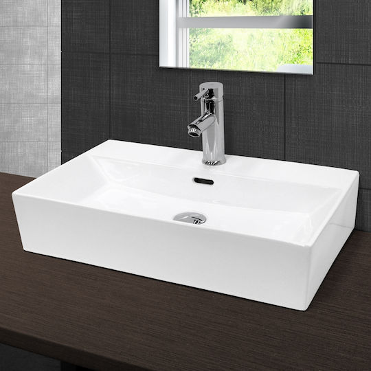 ECD Germany Wall Mounted Countertop Sink Ceramic 60.5x36x13cm White