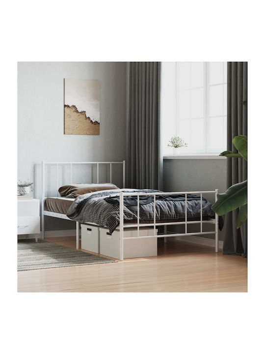 Κρεβάτι Μονό Μεταλλικό Λευκό με Τάβλες για Στρώμα 100x200cm