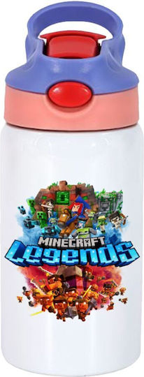 Koupakoupa Stainless Steel Kids Water Bottle Minecraft with Straw Pink 350ml