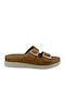 Leather Women's Flat Sandals Anatomic in Tabac Brown Color