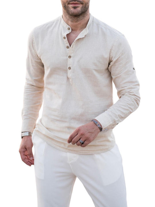 Long-sleeved Linen Shirt Beige