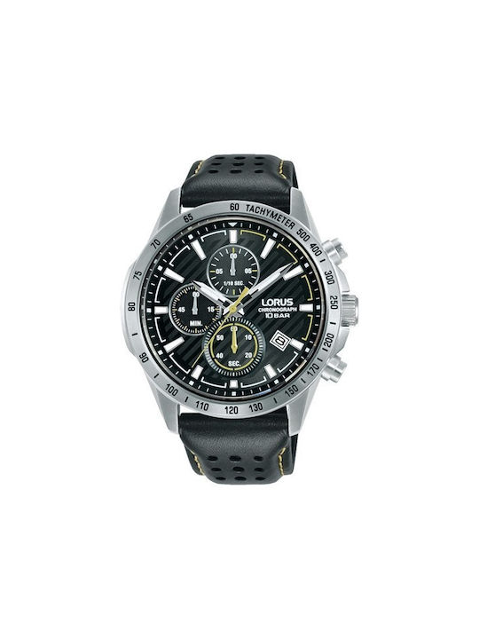 Lorus Sports Ρολόι Χρονογράφος Μπαταρίας με Μαύρο Δερμάτινο Λουράκι RM305JX9