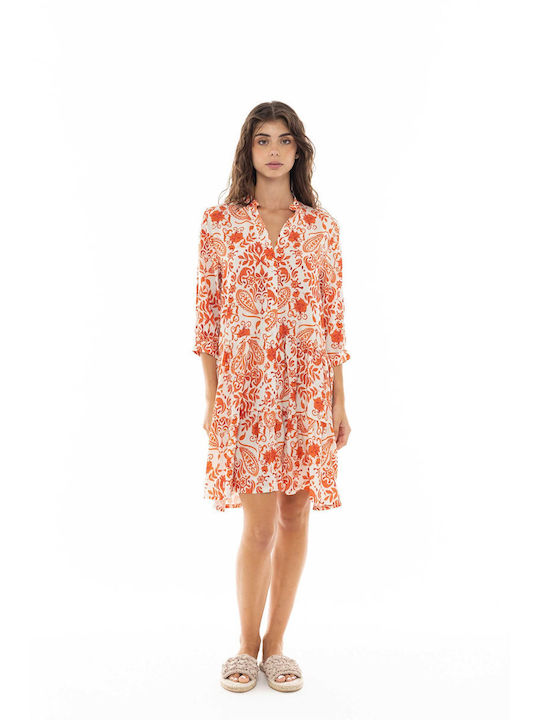 Pink Label Summer Mini Shirt Dress Dress Orange