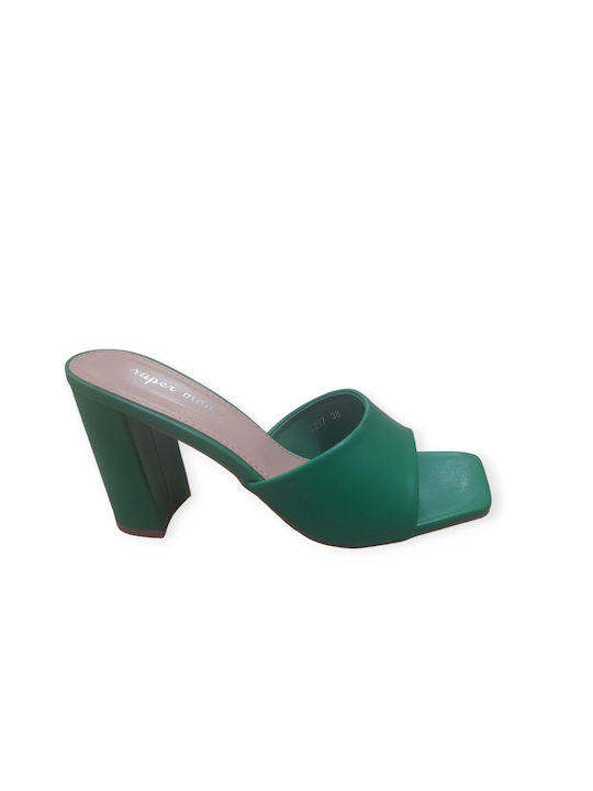 Super Mode Chunky Heel Mules Green