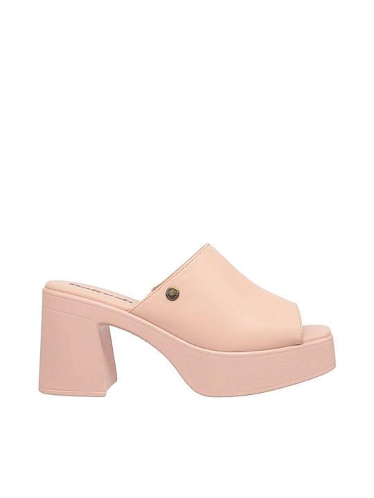 Refresh Mules mit Chunky Hoch Absatz in Rosa Farbe