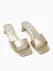 Leather Mules with Chunky Low Heel in Gold Color