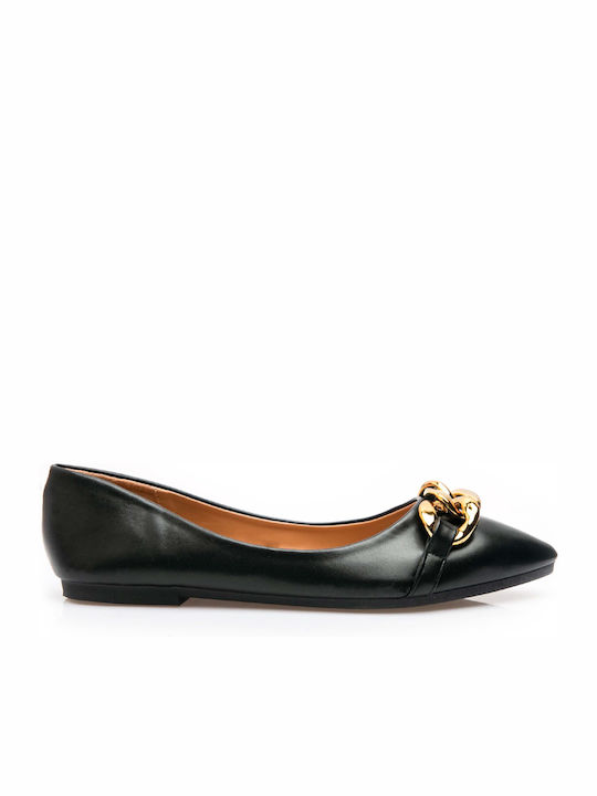 Malesa Synthetic Leather Pointy Ballerinas Black