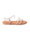 Malesa Leather Women's Flat Sandals in Silver Color