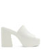 Leather Mules with Chunky High Heel in White Color 00068727