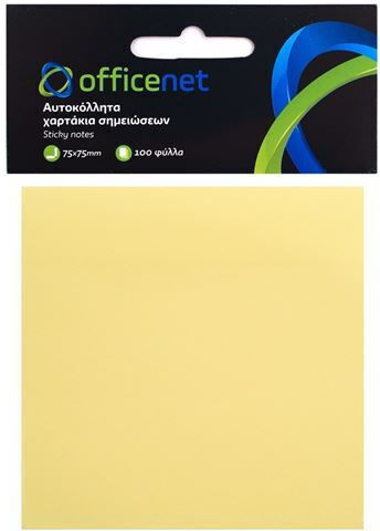 Officenet Αυτοκόλλητα Χαρτάκια Σημειώσεων σε Κύβο 100 Φύλλων Κίτρινα 7.5x7.5cm