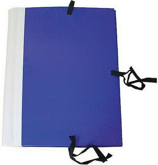 Folder with Ribbon and Ears for Paper A4 Blue Cloth Spine