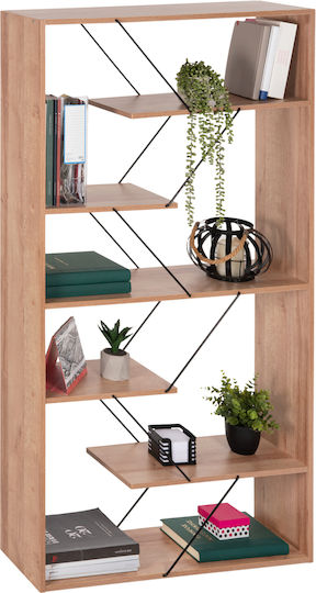 Bibliotecă Tars Stejar Melamină - Bare Metalice Negre 84x24x157cm