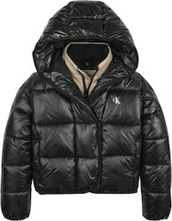 Calvin Klein Girls Quilted Coat Black with Ηood