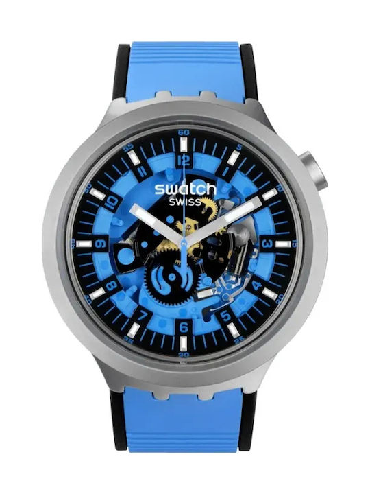 Swatch Daze Ανδρικό Ρολόι 47mm Μπαταρίας με Μπλε Καουτσούκ Λουράκι