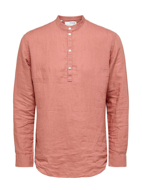 Selected Men's Shirt Long Sleeve Linen Pink