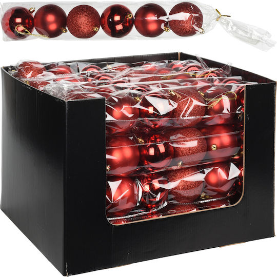 Hanging Ball Ornament Ornament Plastic Red 7cm Set 6pcs