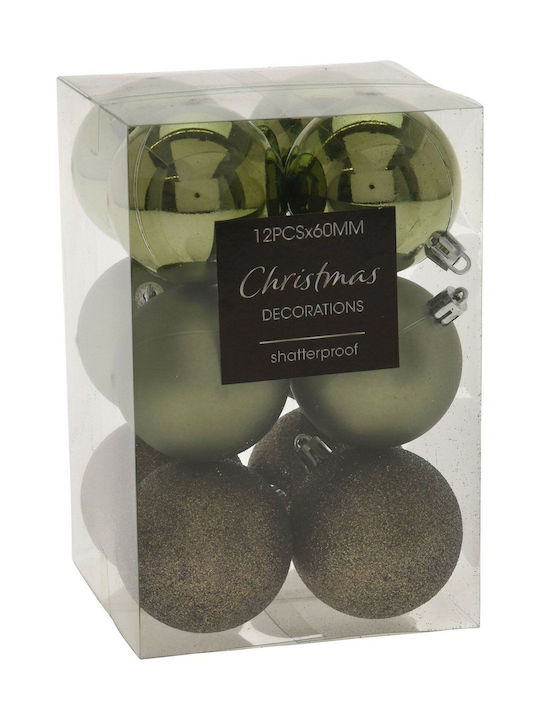 Hängendes Kugel Ornament Ornament Kunststoff Grün 6cm Set 12Stück