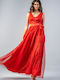 Sommer Maxi Damenkleid für Hochzeit - Taufe Off-Shoulder mit Tüll Orange