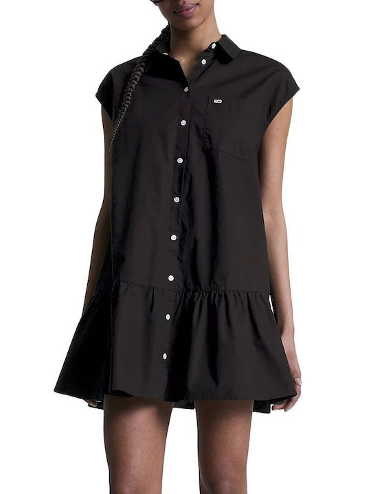 Tommy Hilfiger Sommer Mini Hemdkleid Kleid Schwarz