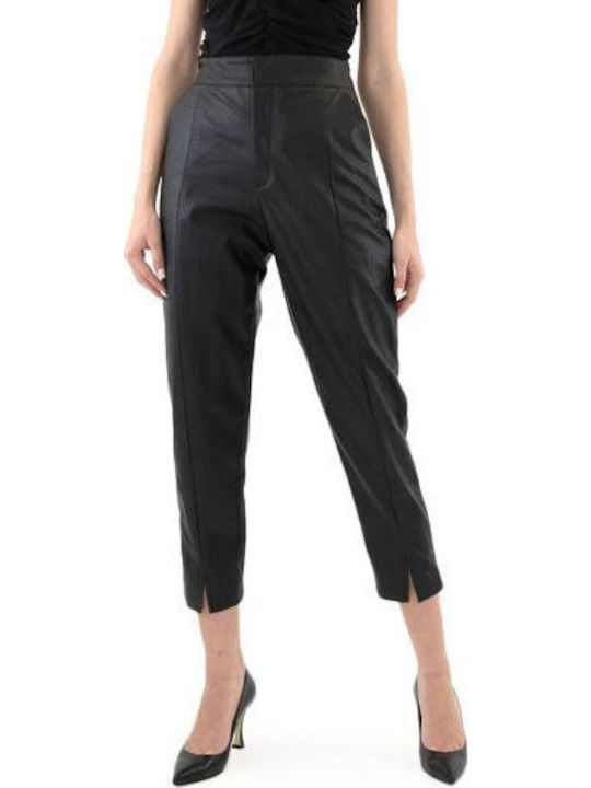 Damen Hoch tailliert Stoff Hose in Schlanker Passform Schwarz